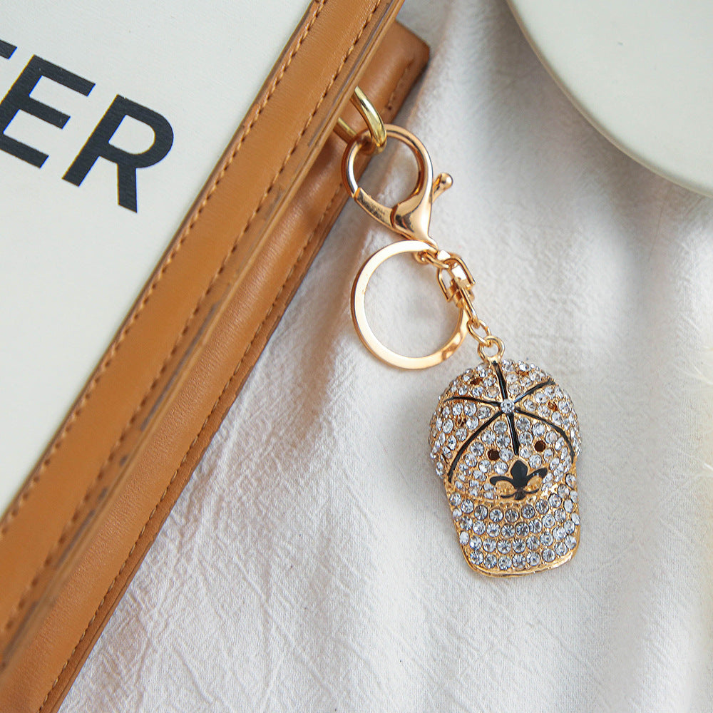 Wholesale cute hat diamond cartoon baseball cap metal key chain