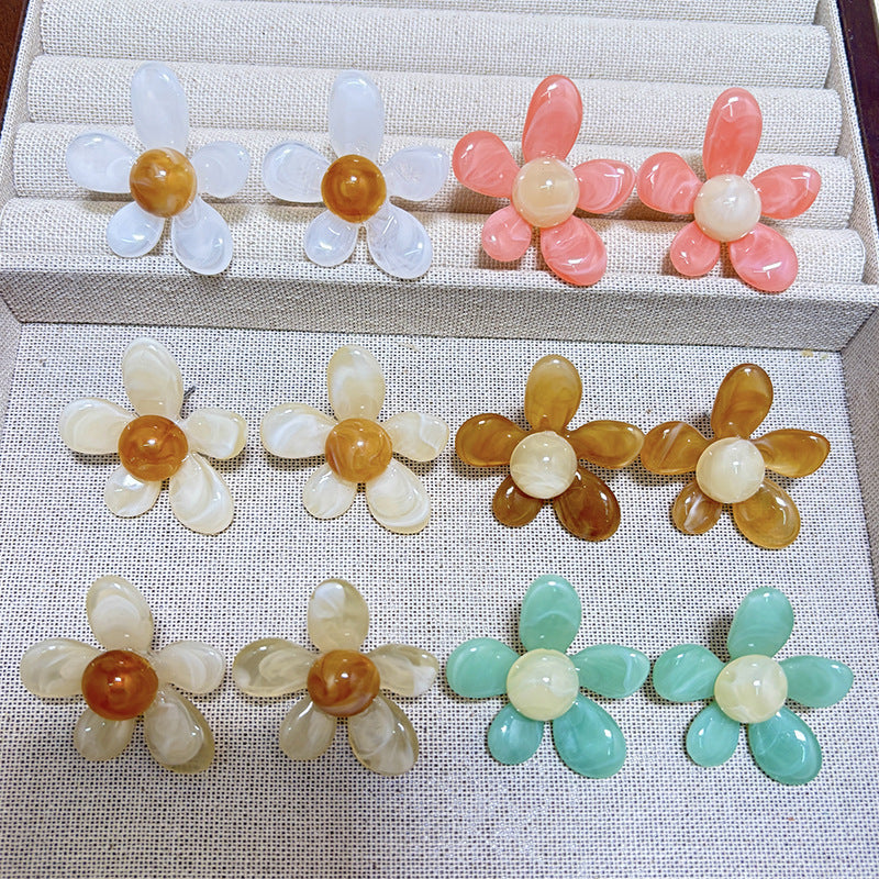 Wholesale Summer fresh earrings five-petal flower jelly color earrings