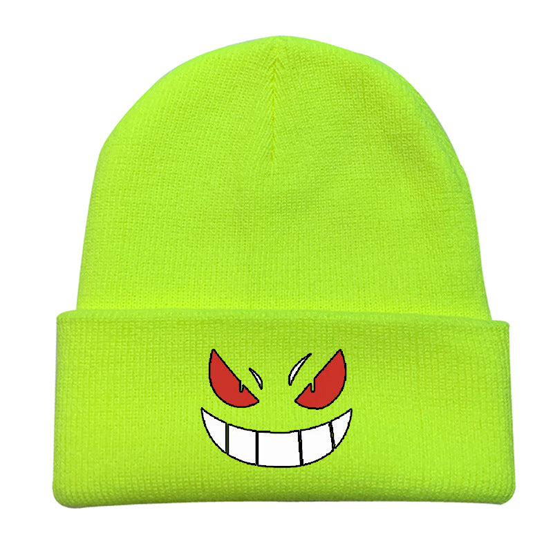 Wholesale Halloween Spoof Scary Smiley Face Printed Knitted Hood Velvet Cold Hat