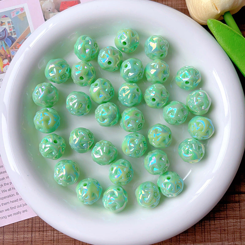 Wholesale 10pcs AB Color Plated Solid Color Wool Ball Straight Hole Acrylic Beads