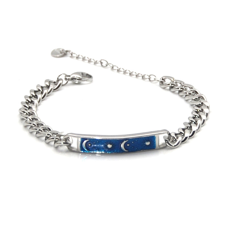 Star Star Star Moon Blue Blue Color Glaze Glaze Plaque doblado Pulsera ajustable Ajustable