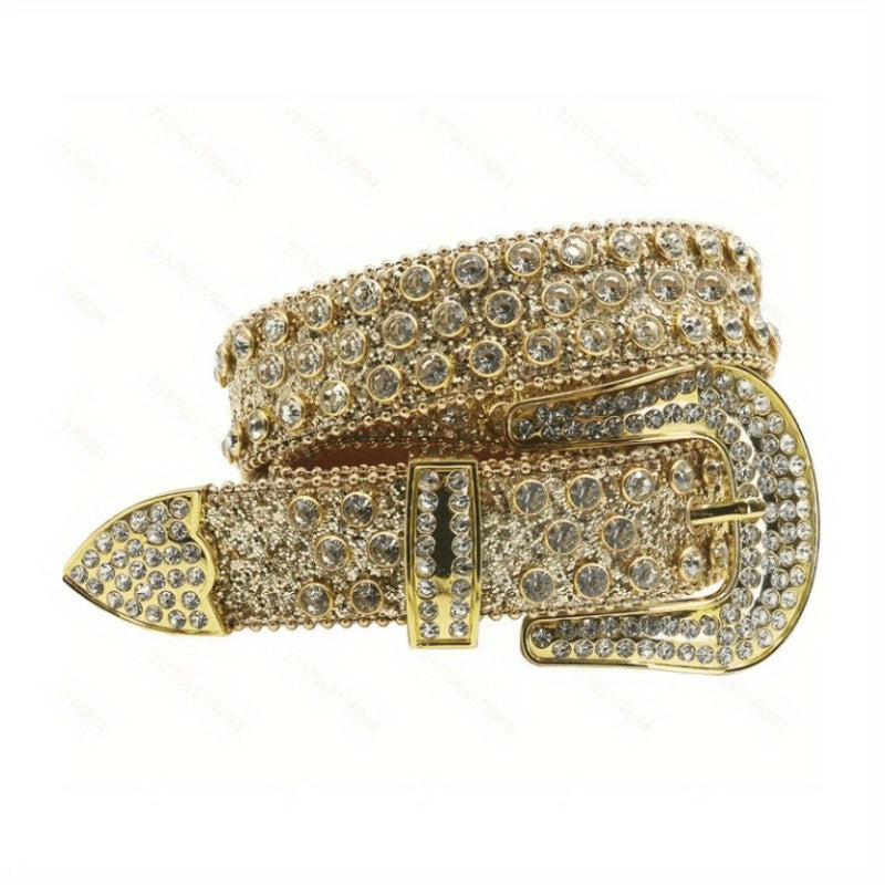 Wholesale Pin Buckle Rhinestone Belt Edge Bead Decorative Belt Punk Jeans Belt