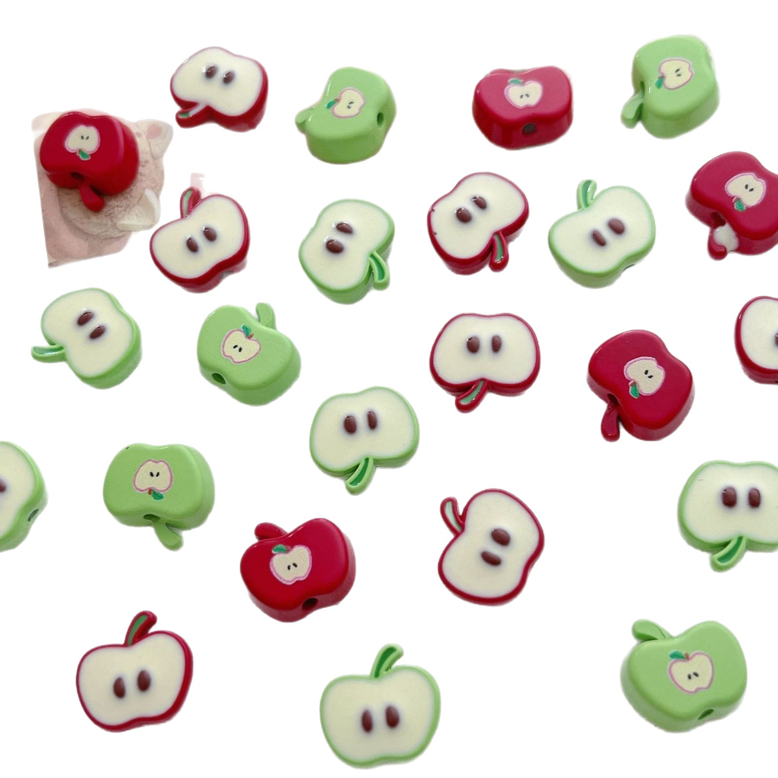Wholesale 10pcs Cute red and green apple beads