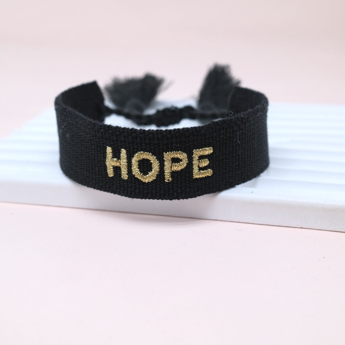 Wholesale Cord Embroidered Letter Woven Tassel Bracelet