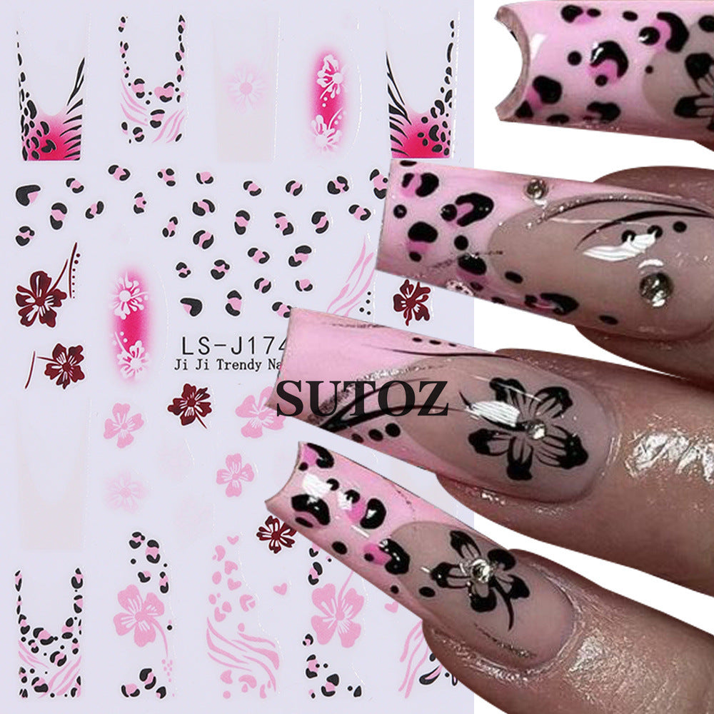 Wholesale 3pcs/pack Leopard print glitter nail stickers