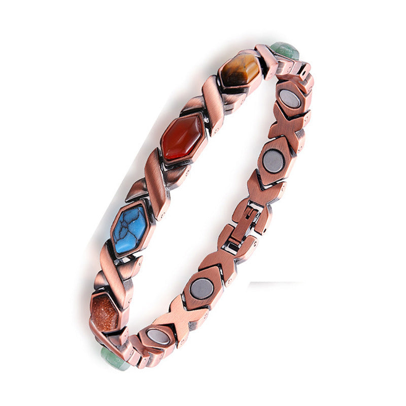 Wholesale Natural Turquoise Vintage Aged Adjustable Zinc Alloy Magnet Bracelet