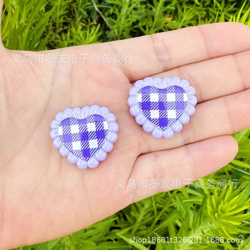 Wholesale 10pcs/pack Painted grid heart-shaped Acrylic Beads