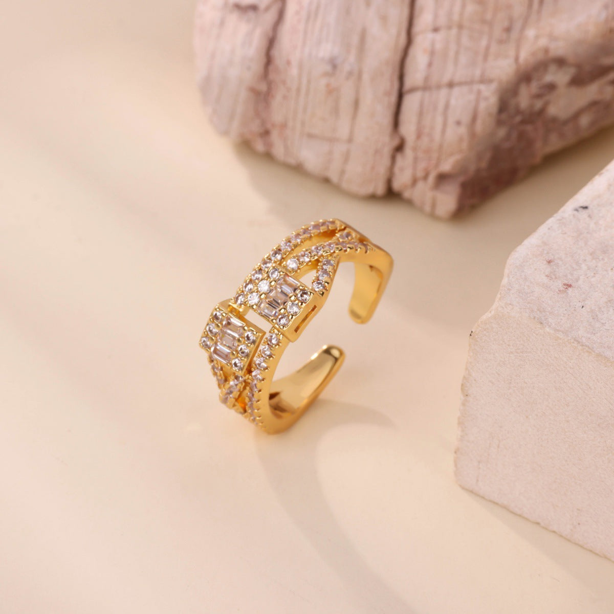 Wholesale gold-plated open ring double-layer ring luxury index finger ring