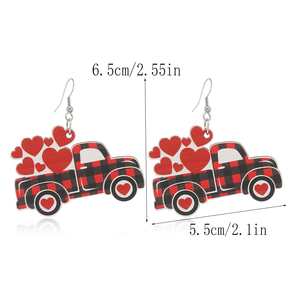 Wholesale Valentine's Day Love Truck Balloon Red Lip Wooden Earrings