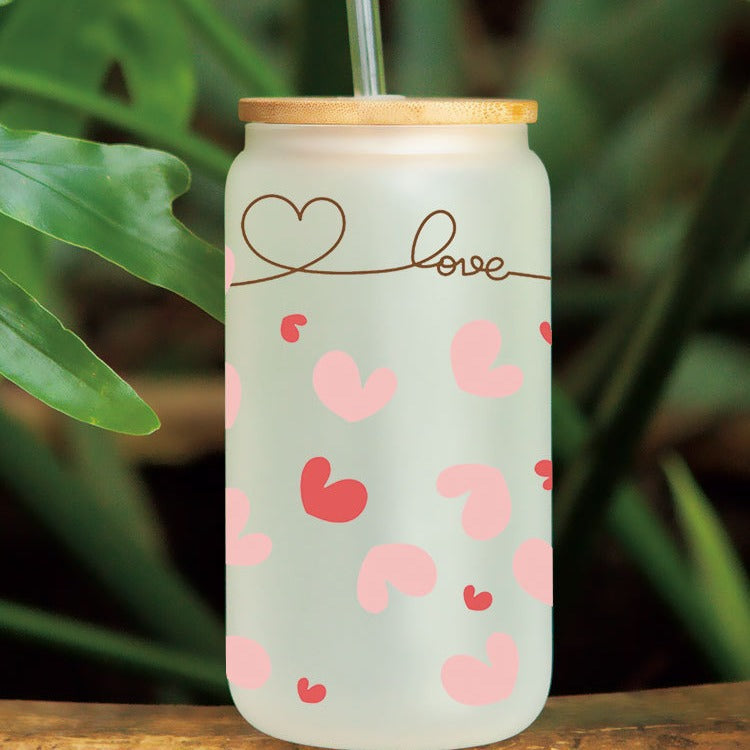 Wholesale Pink Love Flower  16oz Cup UV DTF Wraps