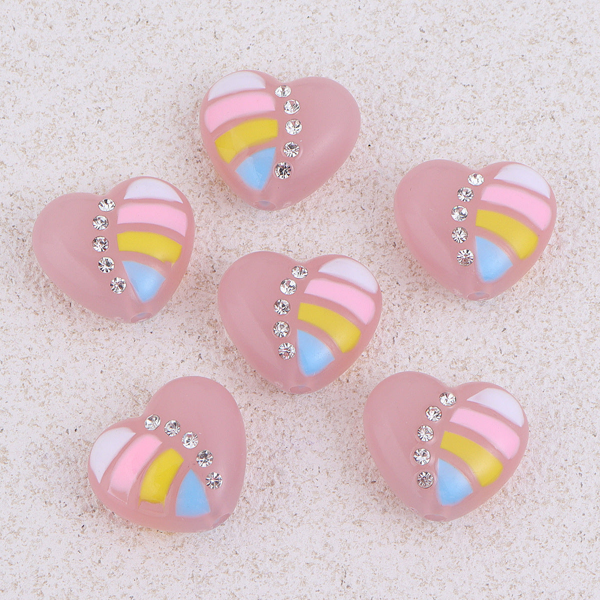 Wholesale 10pcs double-sided diamond inlaid colored acrylic beads with heart-shaped design