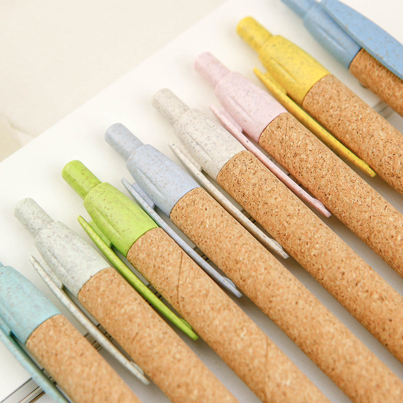 Wholesale of New Environmentally Friendly and Biodegradable Wheat Straw Straw Pen Pattern Paper Tube Cork Ballpoint Pen
