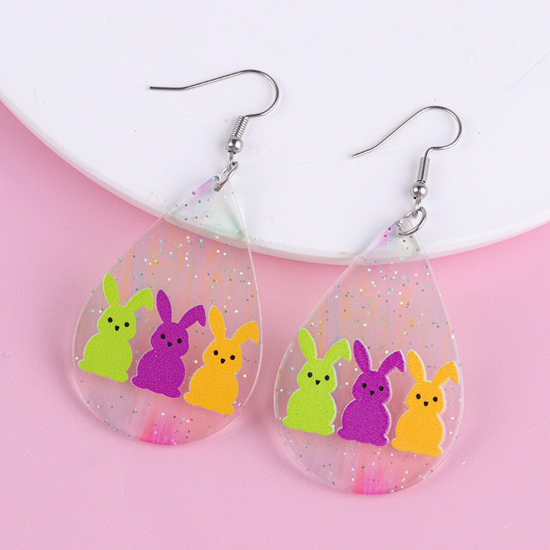 Wholesale Easter color sunglasses Rabbit printed earrings earrings female acrylic simple personalized earrings