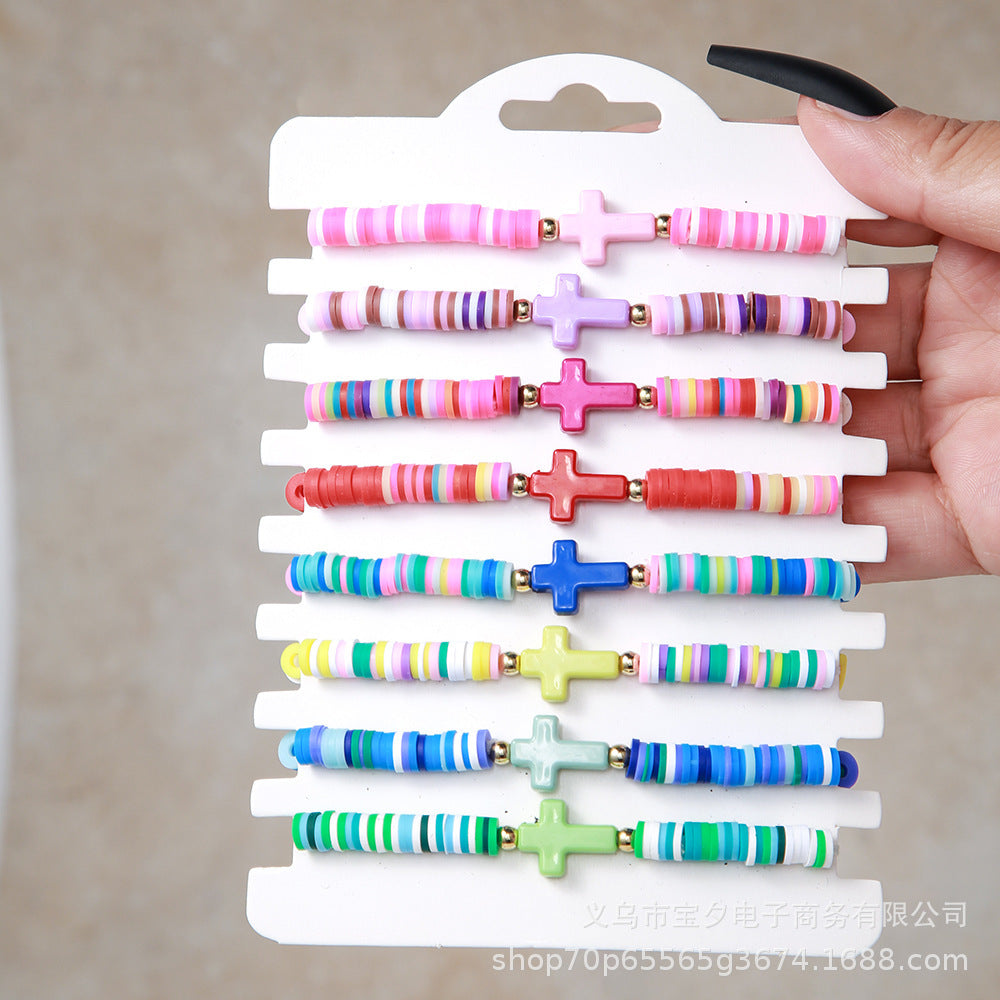 Wholesale Bohemian-style colorful polymer clay cross Clay Bead bracelet