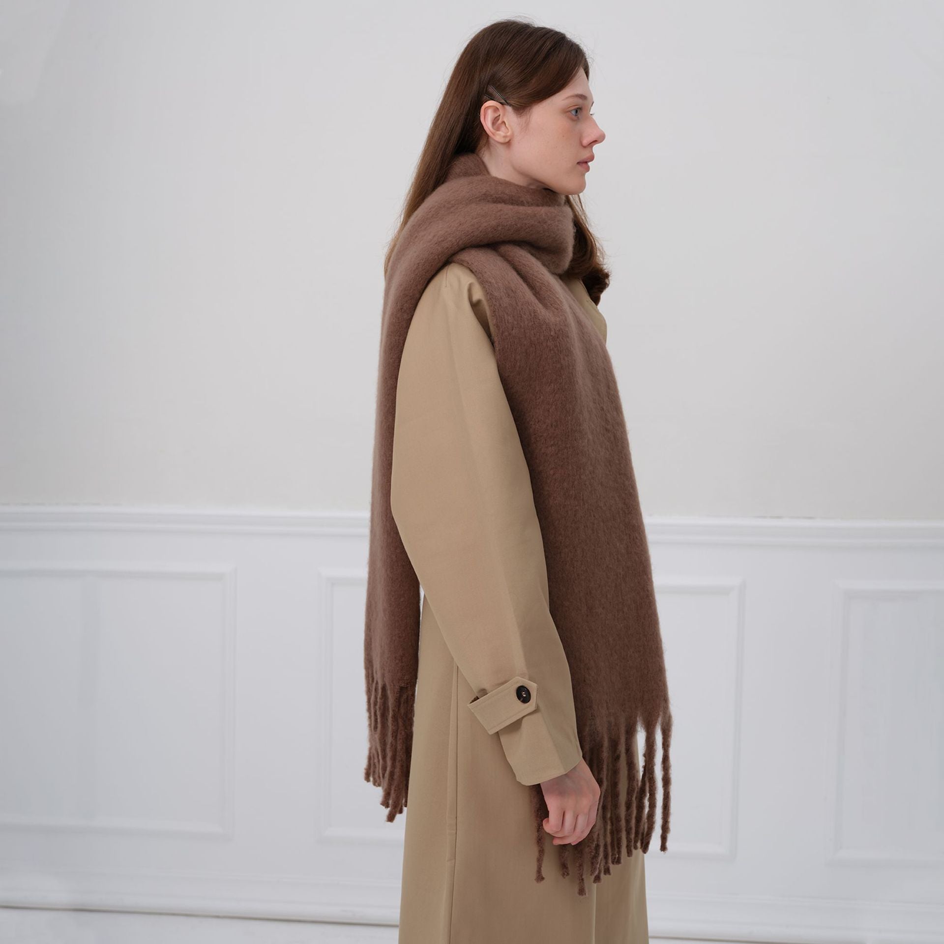 Wholesale Autumn and Winter Thickened Warm Thick Fringed Soft and Waxy Versatile Solid Color Imitation Cashmere Scarf