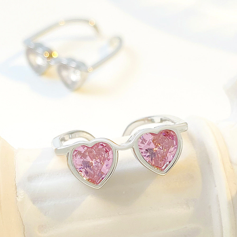 Wholesale of New Heart-shaped Zircon Glasses Alloy Rings