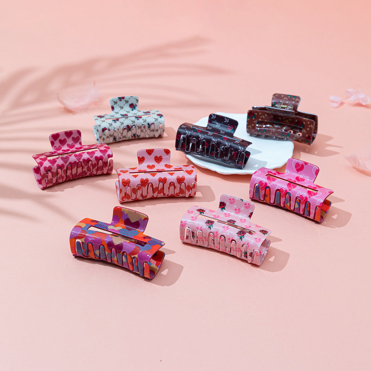 Wholesale simple all-match Valentine's Day printed rose love hair clip hair clip back headwear shark clip