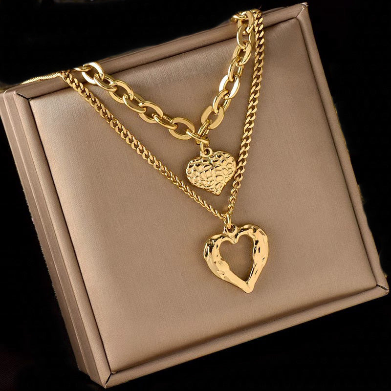 Wholesale retro simple multi-layer metal texture hollow heart pendant necklace