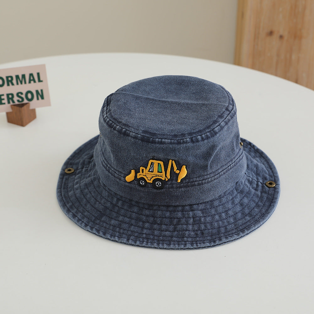 Wholesale Excavator children's washed fisherman hat retro bucket hat