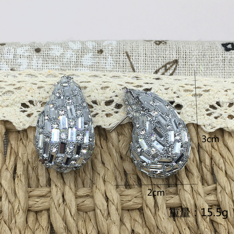 Wholesale Comma Colored Glass Full Diamond Earrings