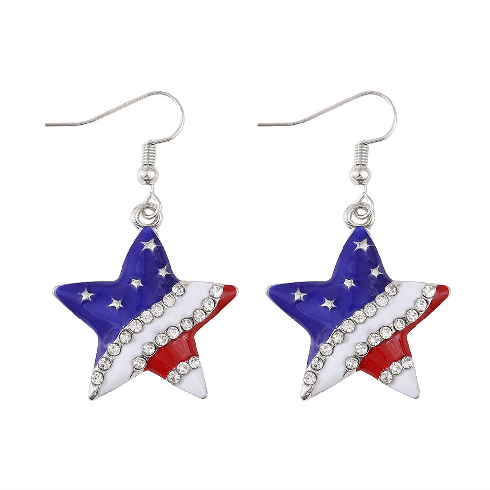 Wholesale Geometric pentagram Independence Day flag earrings