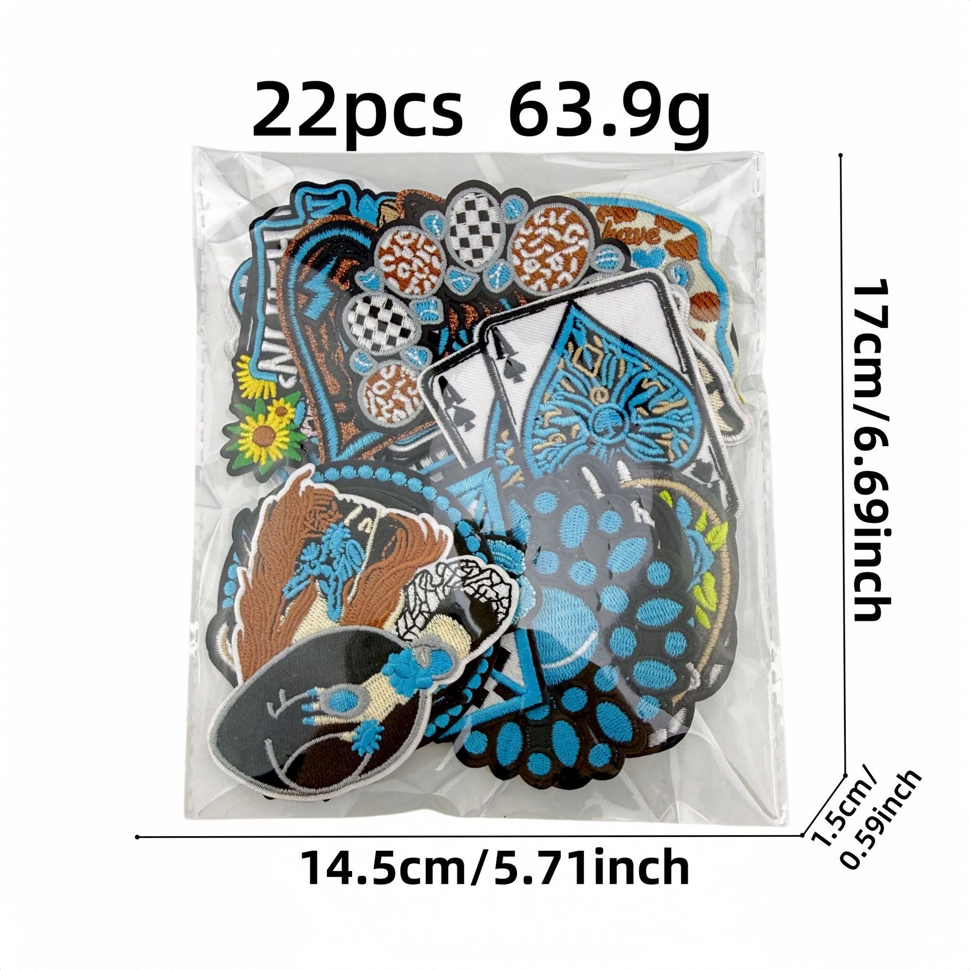 Wholesale Trendy Boho Turquoise Embroidered Patches Western Denim Patch Set 22 Pieces Decorative For Clothing Bags DIY Accessory