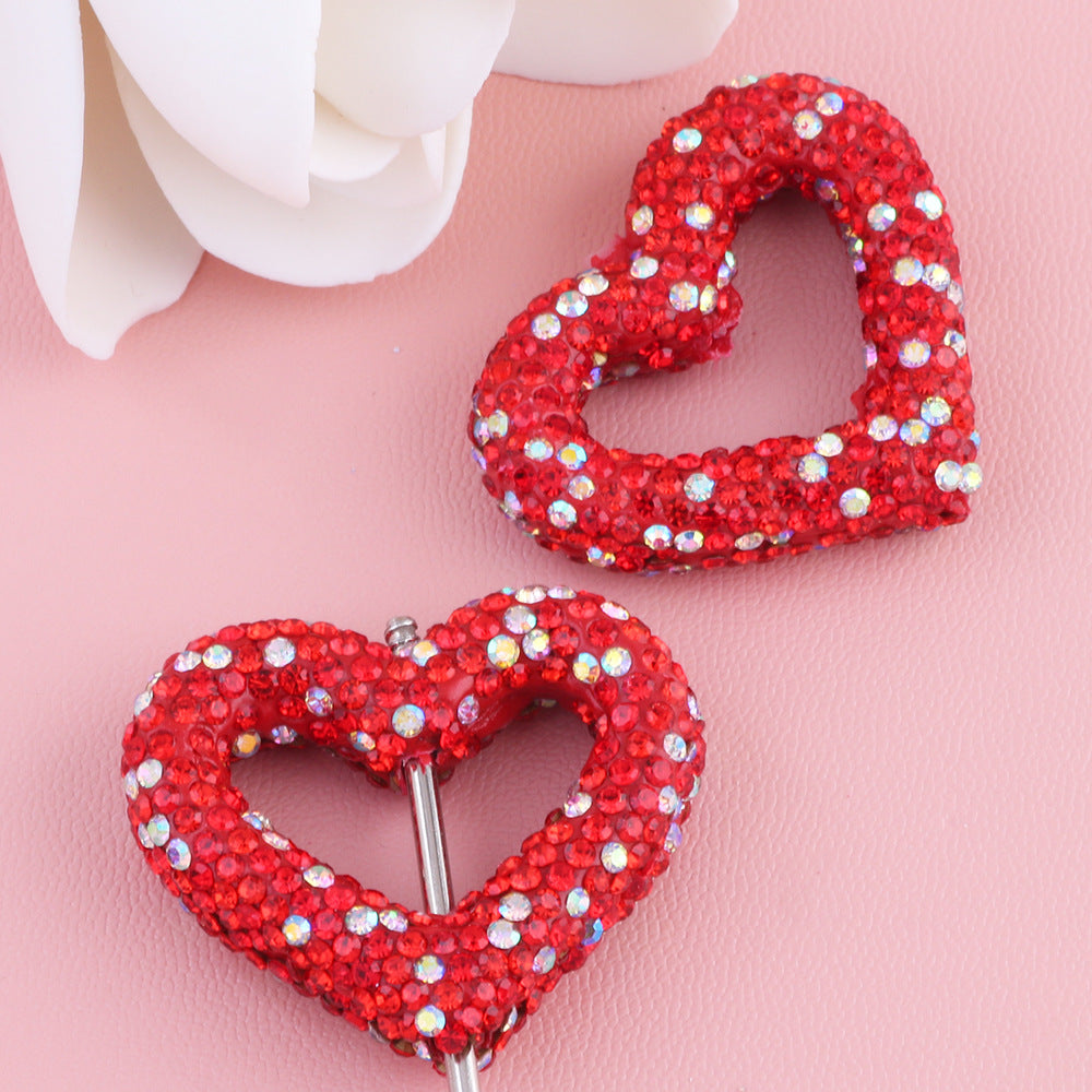 Wholesale 10pcs Hollow out heart-shaped water drill filled with clay straight hole beads