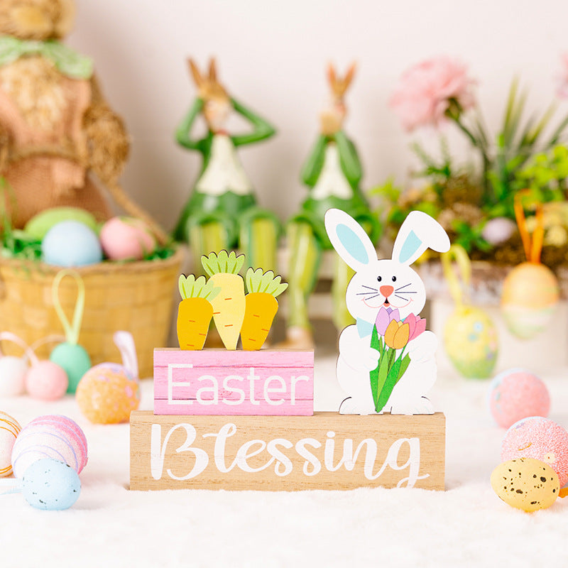 Wholesale of Easter Bunny Floral Wooden Decorations
