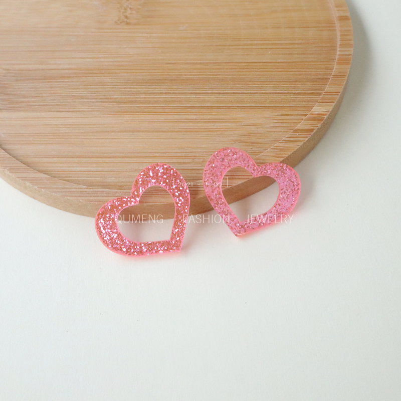 Wholesale Valentine' s Day Acrylic Stereo Sequins quicksand Peach Heart Earrings