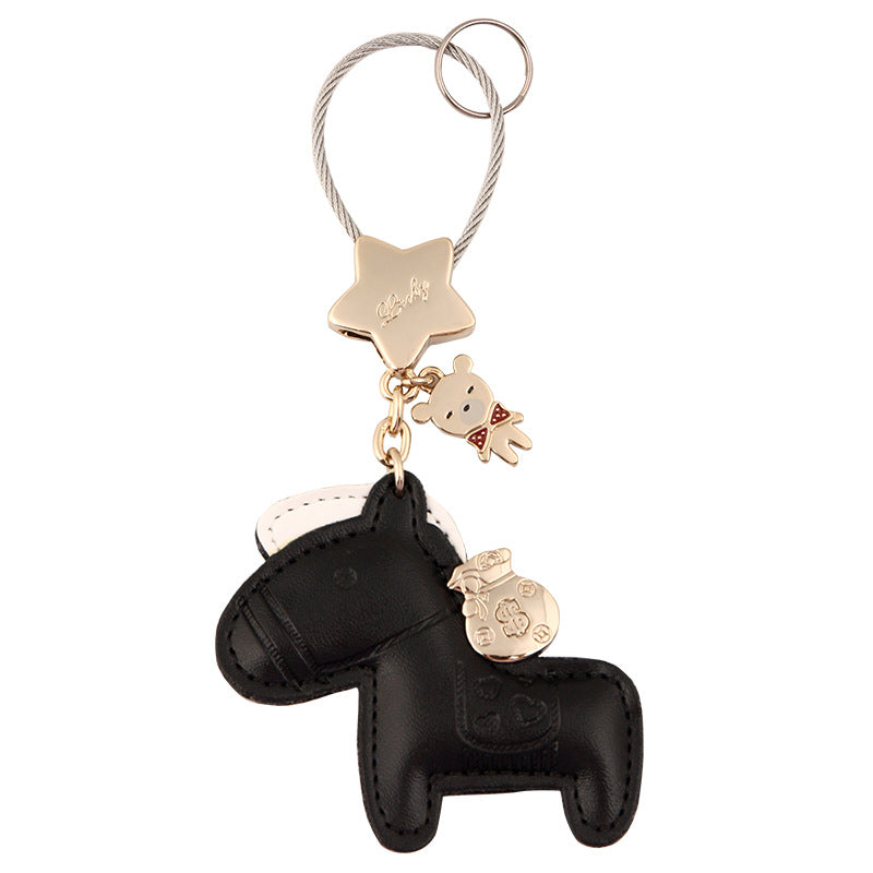 Wholesale of Small Horse Pendant Leather Car Steel Wire Keychains