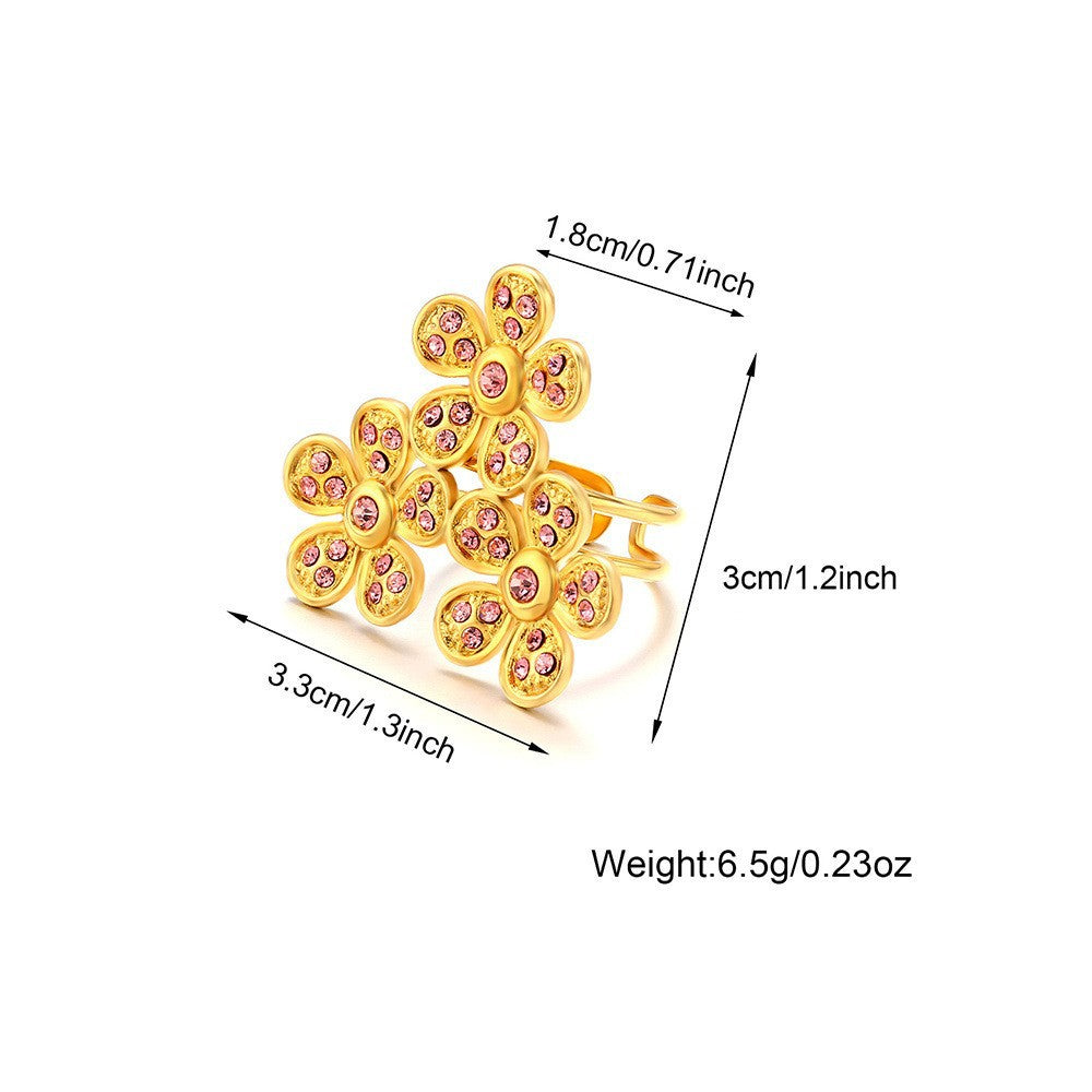Wholesale Stylish Women S Snake Floral Ring Set Gold Tone Stainless Steel Adjustable Open Fashion Jewelry Accessory