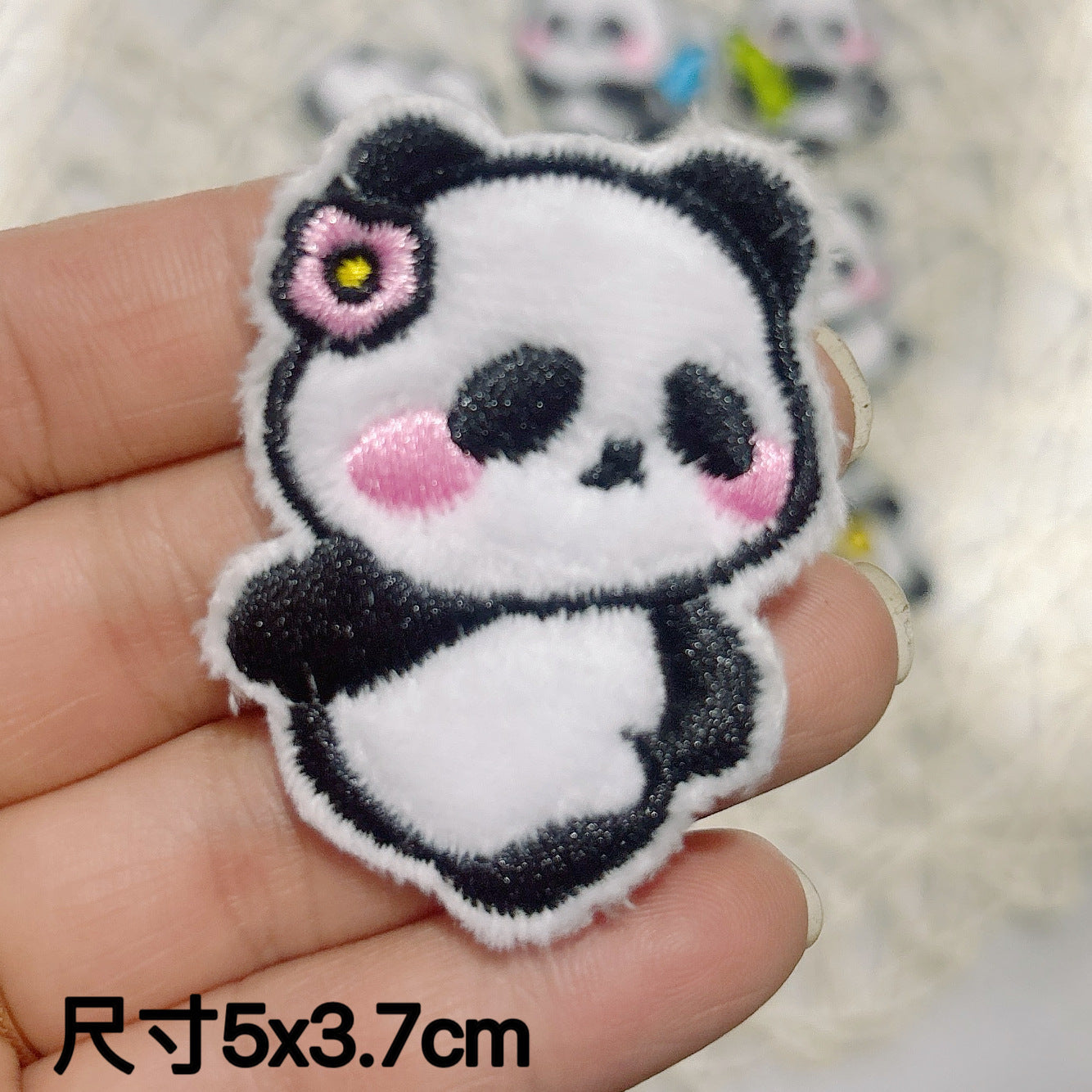 Wholesale 10pcs Self-Paste Plush Cartoon Panda Embroidered Cloth Sticker DIY Accessories