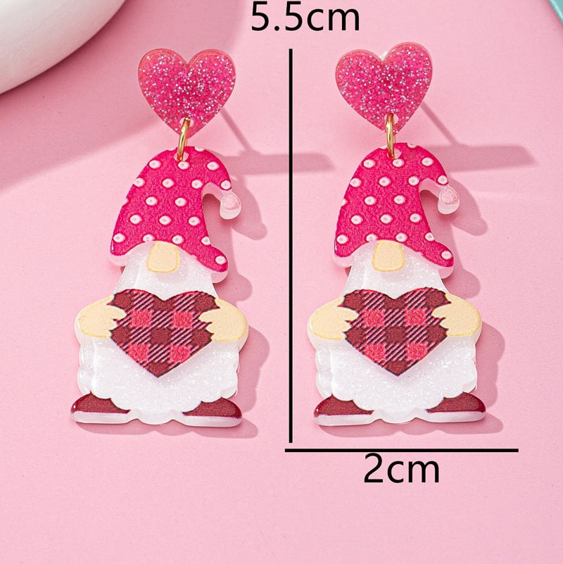 Wholesale Pink Love Face Covering Elderly Acrylic Earrings