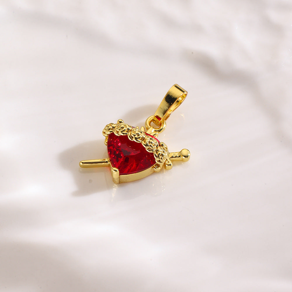 Wholesale Copper rose red heart-shaped zircon necklace