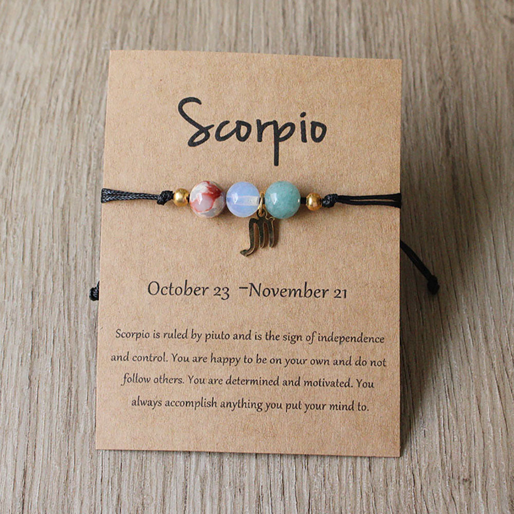 Wholesale Twelve zodiac signs  natural stone crystals hand woven rope