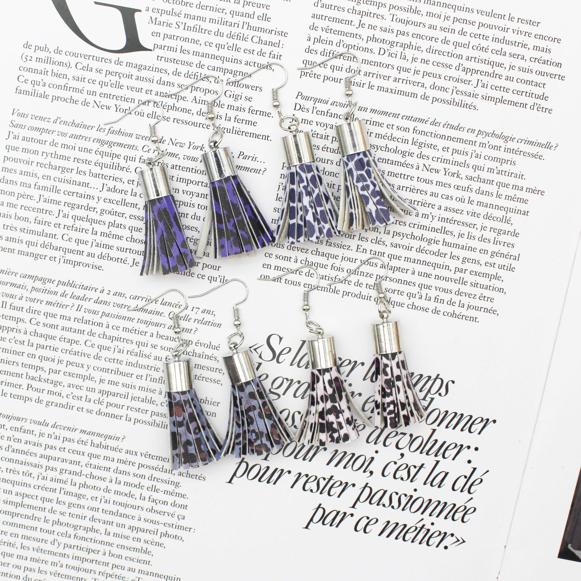 Wholesale Leopard Spot Leather Tassel PU Earrings