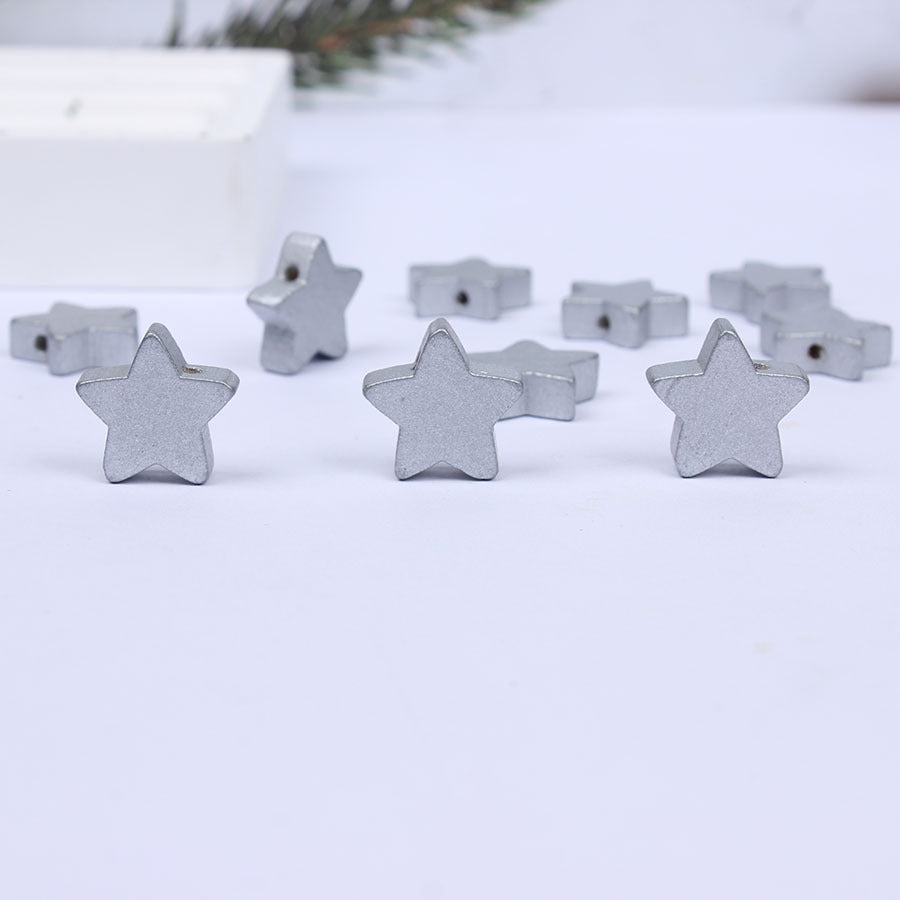 Wholesale 20pcs Five-pointed Star American Independence Day Colorful Wooden Beads