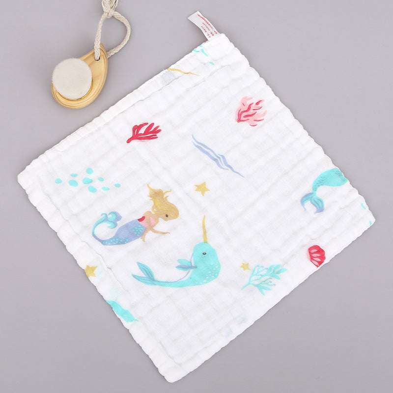 Wholesale Cotton Square Towel Six-Layer Spit Towel High Density Children's Cotton Small Towel Pleated Printed Handkerchief Gauze Wipe Towel