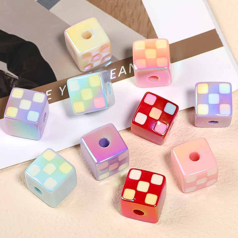 Wholesale 30PCS/PACK 14mm Checkerboard Square Through Hole Acrylic Beads