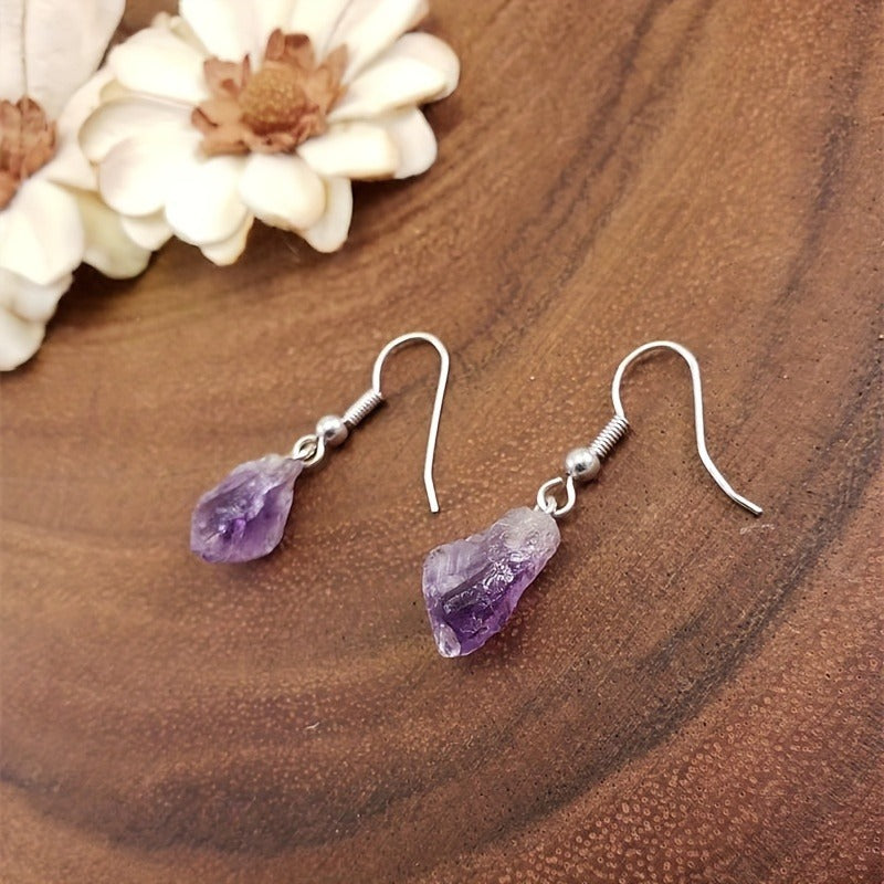 Wholesale Natural amethyst rough stone earrings