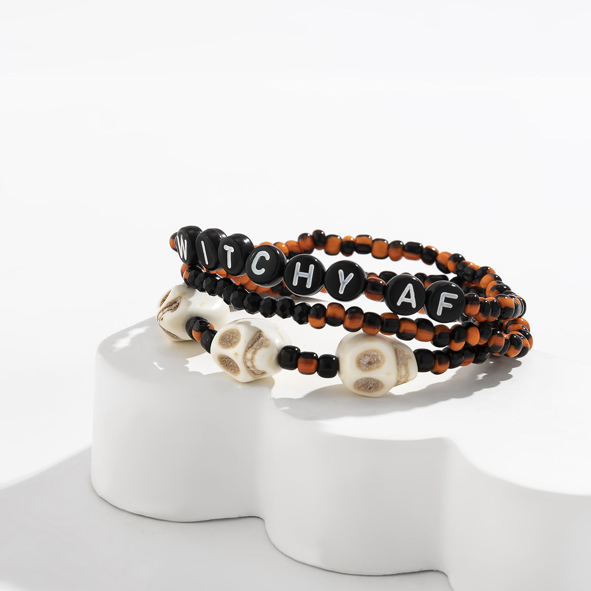 Wholesale Halloween Vintage Skull Beaded Letter Braided Bracelet