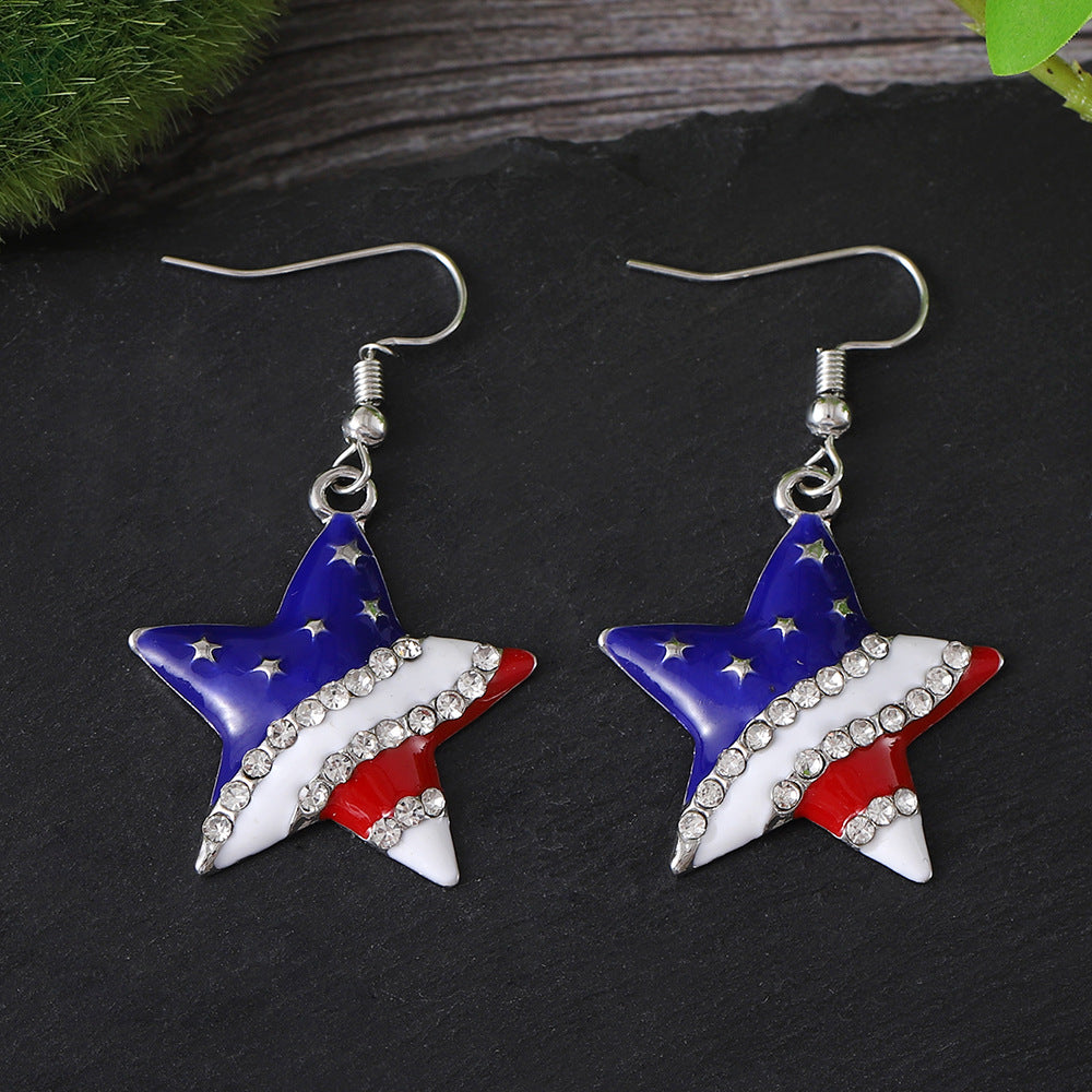 Wholesale Geometric pentagram Independence Day flag earrings