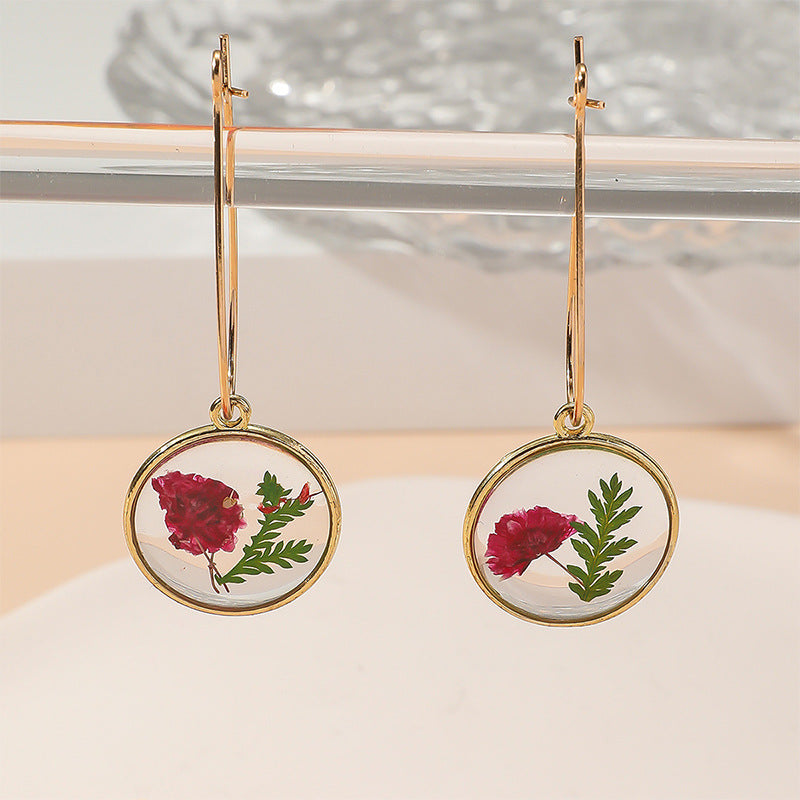 Wholesale Bohemian Retro Creative Round Epoxy Everlasting Flower Earrings