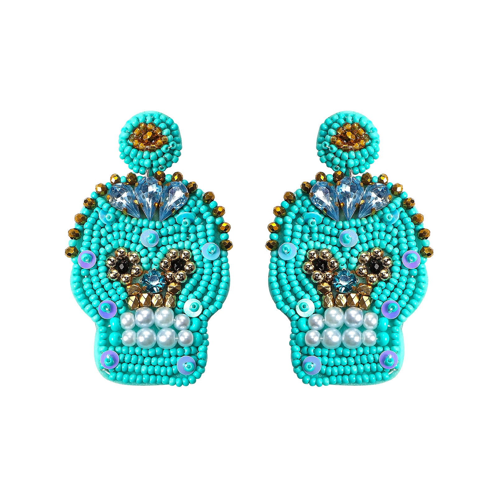 Wholesale Halloween Creative Hand-sewn Rice Beads Beaded Skull Earrings