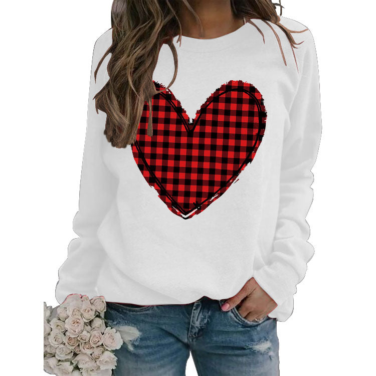 Wholesale Valentine's Day women's clothing autumn and winter plaid love printed casual sweater