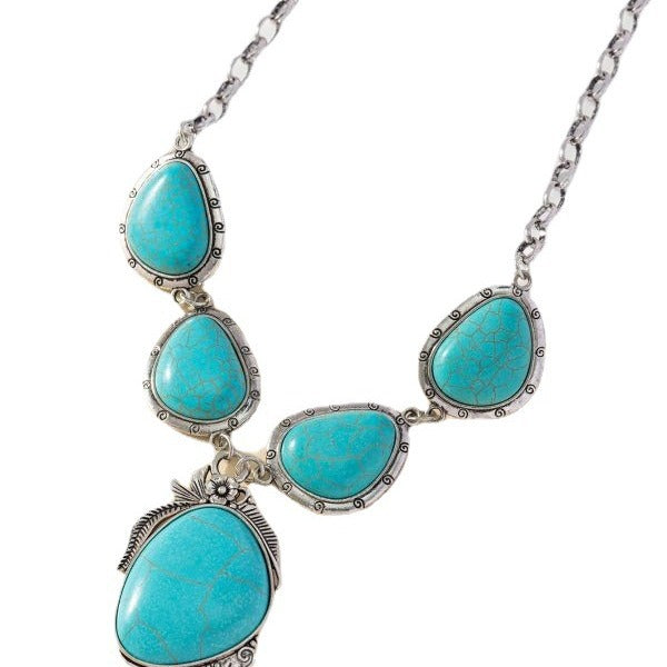 Wholesale Western style exaggerated retro alien earrings turquoise earrings necklace