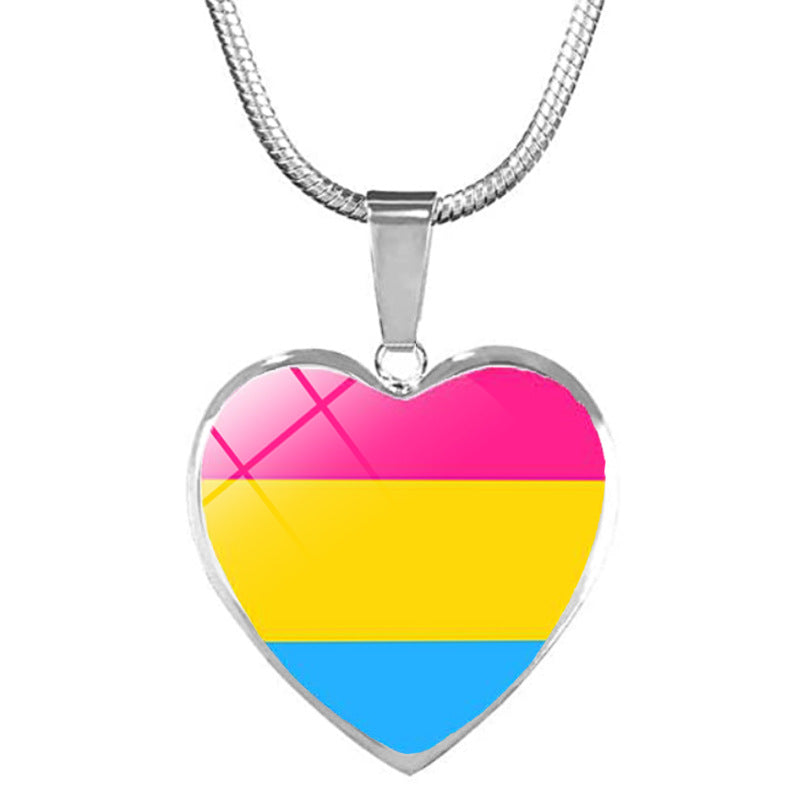 Wholesale Rainbow Time Gemstone Heart Pendant Alloy Necklaces