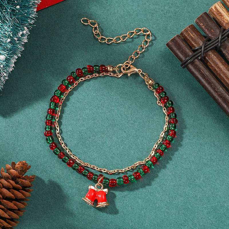 Wholesale Women S Christmas Tree Beaded Bell Bracelet Double Layer Zinc Alloy Design Holiday Gift Box Fashion Jewelry Resale