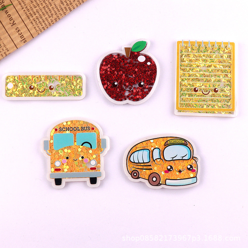 Wholesale 10pcs Quicksand Cartoon Cute Smiley Face Car DIY Accessories FlatBack