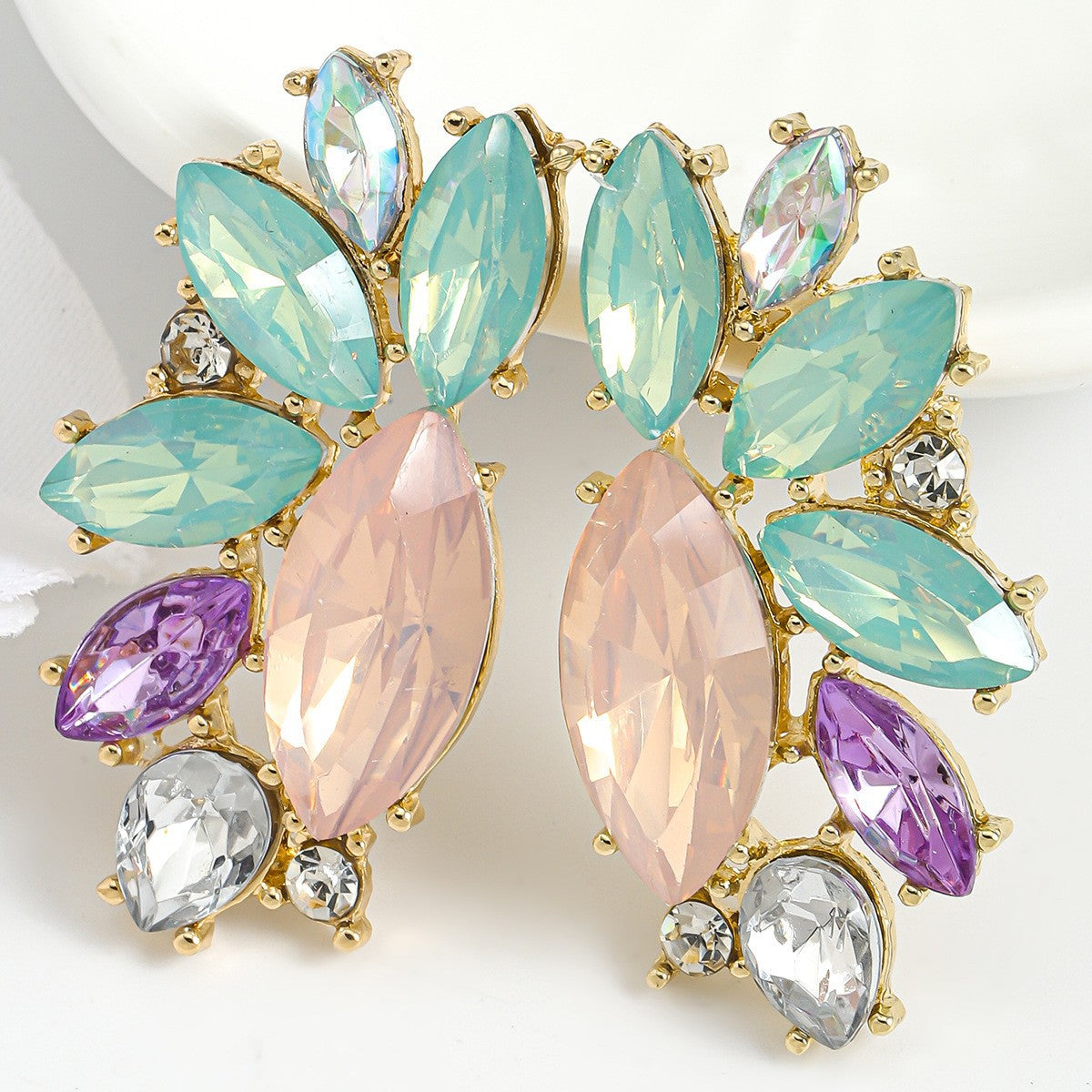 Wholesale Geometric Water Drop Love Petals Leaves Diamond Earrings